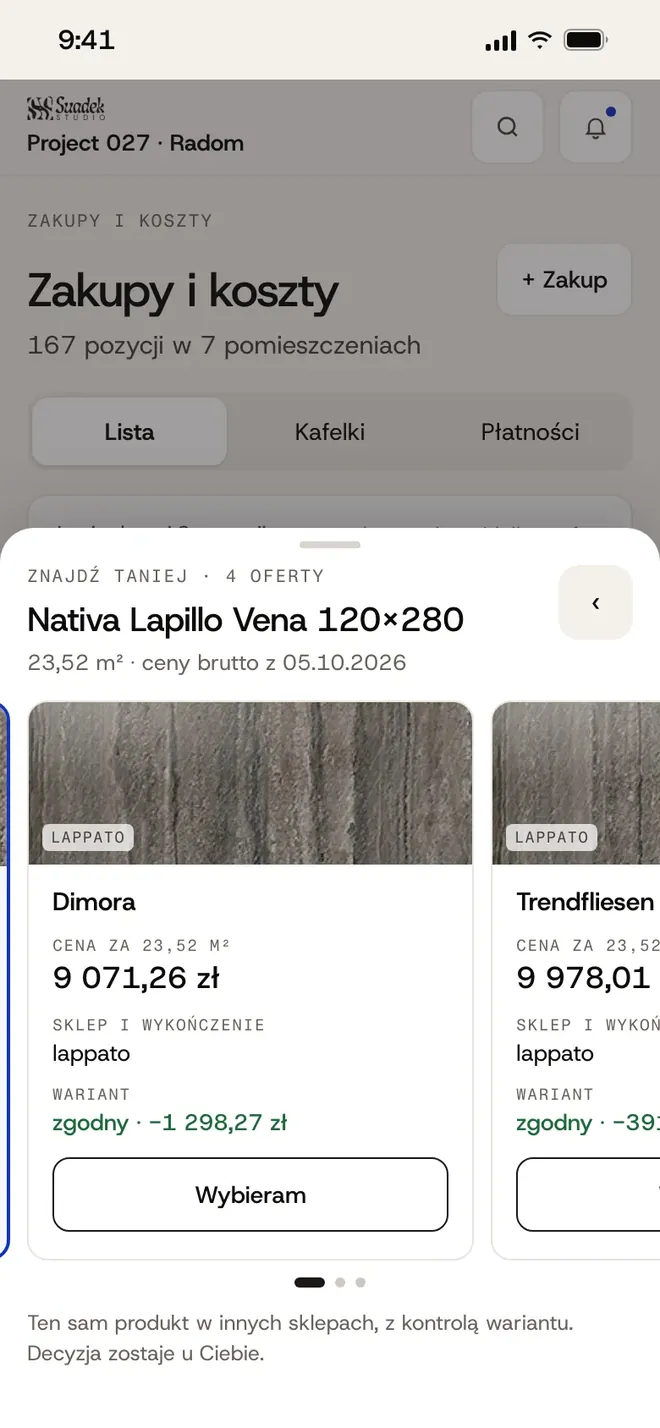 Ekran Znajdź taniej z płytką Nativa z Project 027